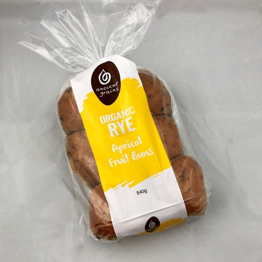 Ancient Grains Organic Rye Apricot Fruit Buns 6 pack (540g)
