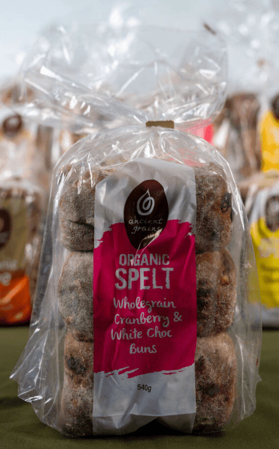 Ancient Grains Spelt White Choc & Cranberry Wholemeal Fruit Buns 6 pack (540g)