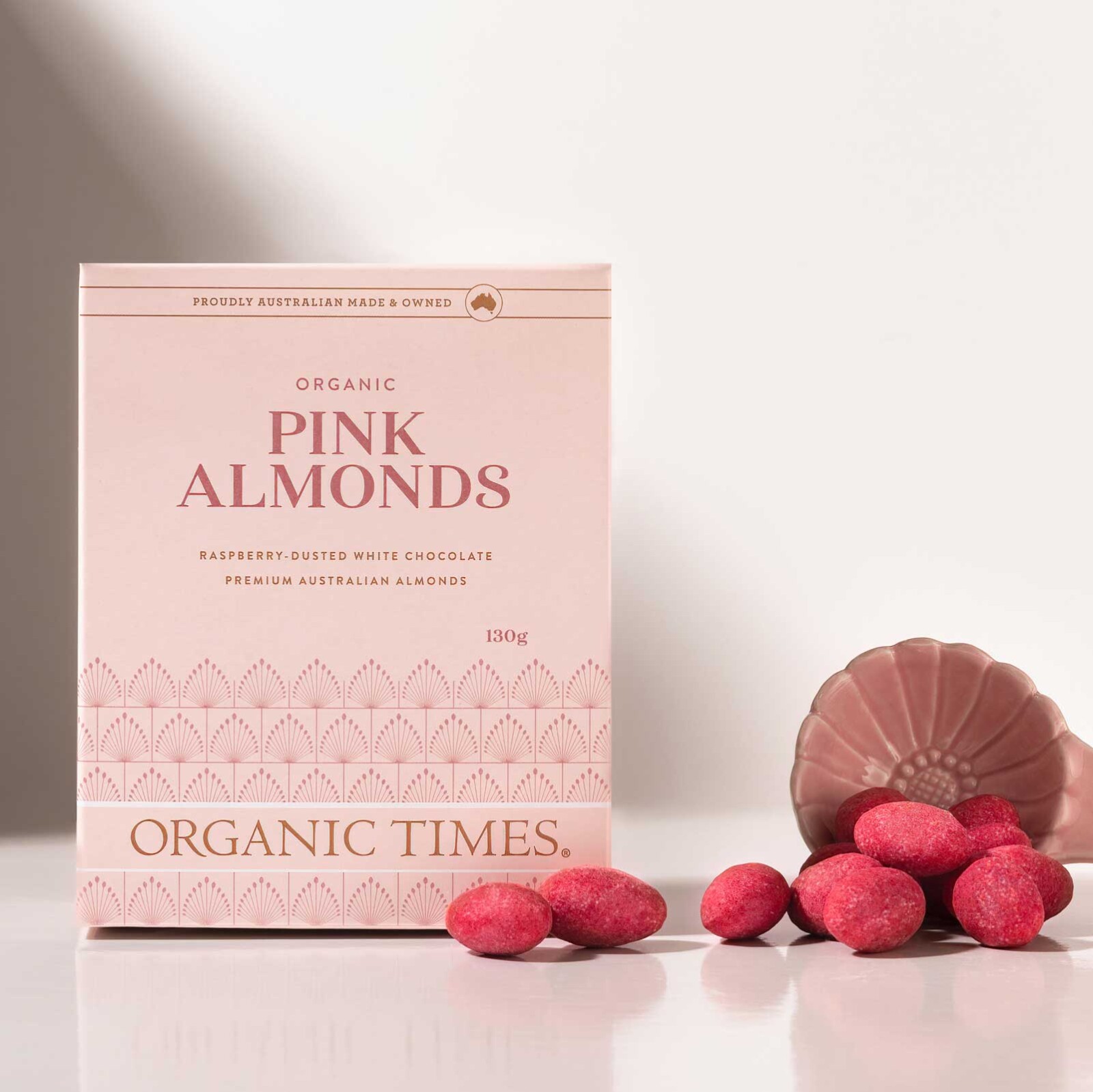 Organic Times Organic White Chocolate Pink Almonds 130g, view 3 of 5
