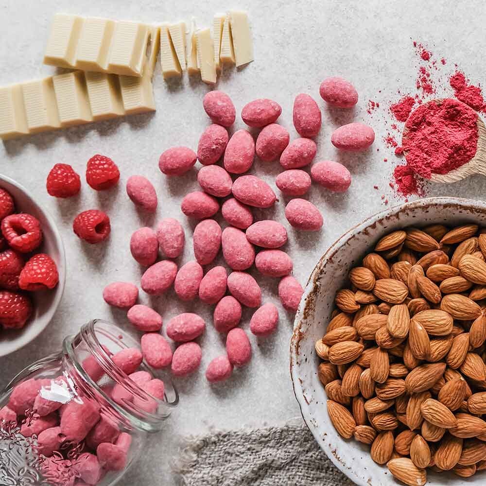 Organic Times Organic White Chocolate Pink Almonds 130g, view 4 of 5