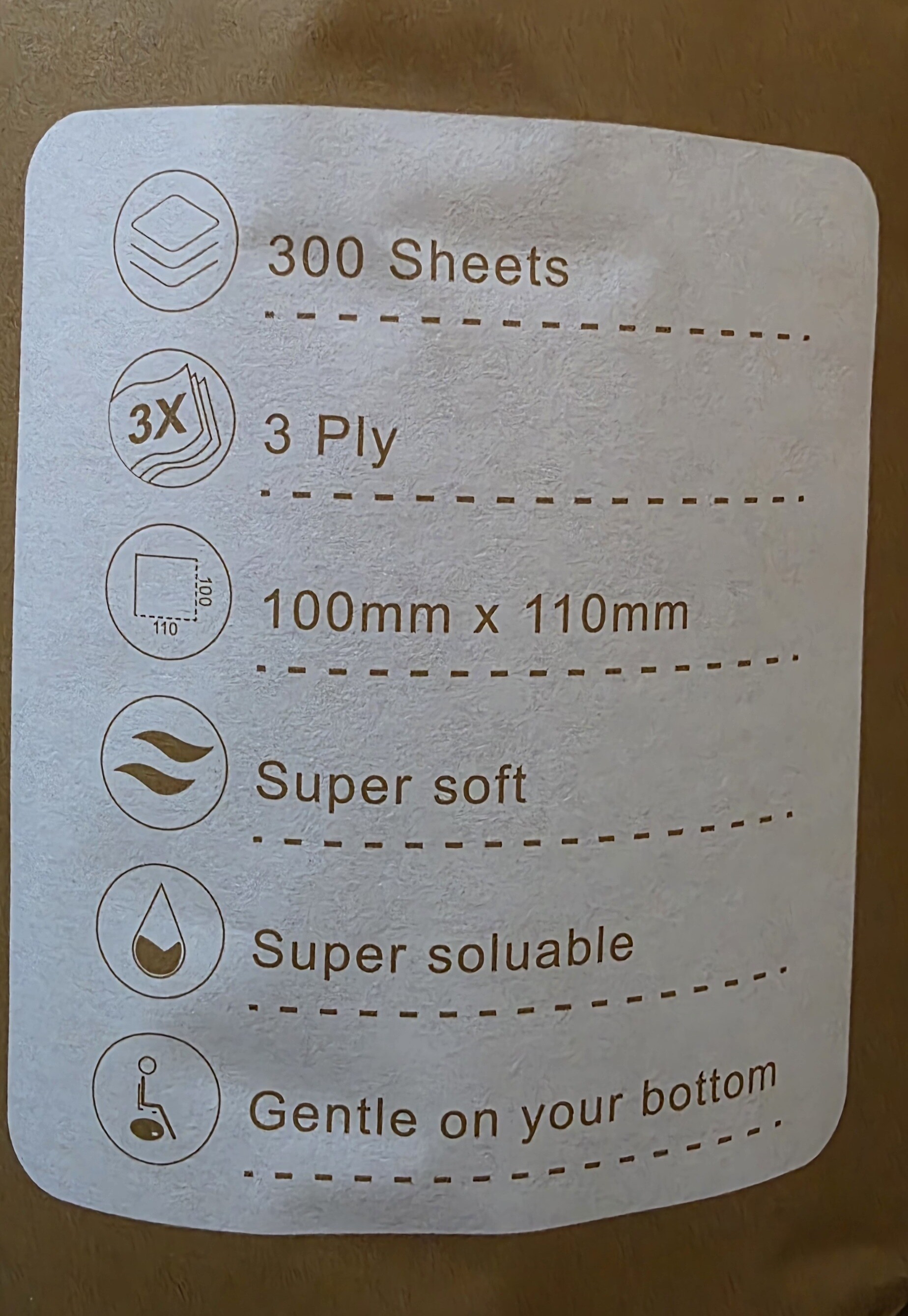Unbleached Bamboo Toilet Paper 3 ply 300 sheets (1 Roll) Product Image 